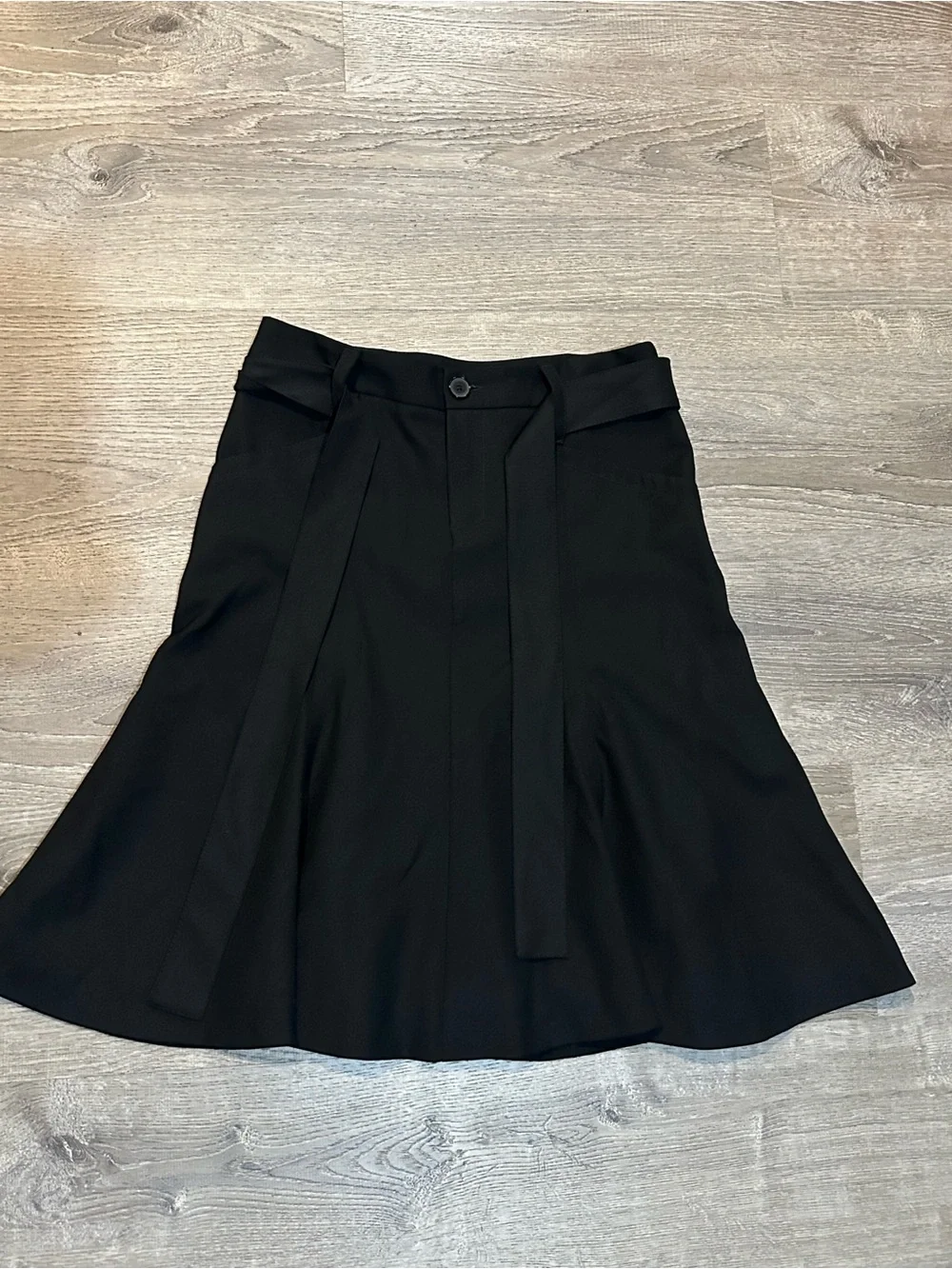 ZARA Black A-Line Flare Skirt Size 6 High Waisted Casual Career with Tie Belt